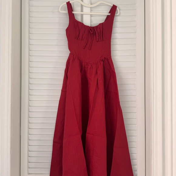 NWOT Reformation Balia Linen Midi / Maxi Dress in Sundried Tomato Red - Picture 7 of 14